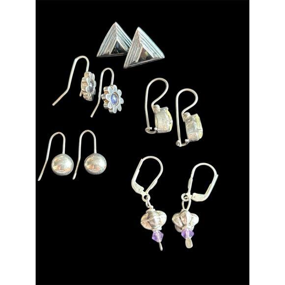 Five 5 Pairs Of Sterling Silver Earrings, Some Vintage 925 14.46g - Picture 1 of 8